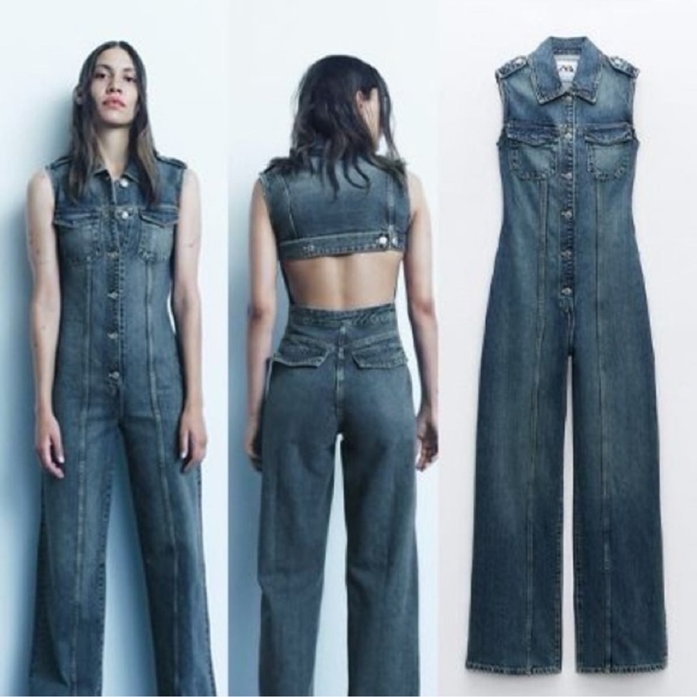 Zara Denim Sleeveless Jumpsuit